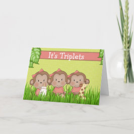 Nyfödd bebis Triplet Girls Cute Monkey Kort