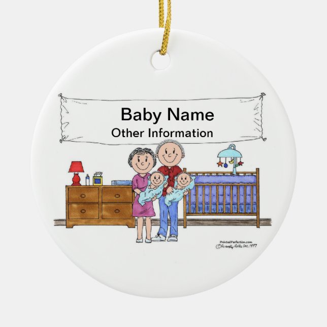 Nyfödd bebis twillingar - pojkar julgransprydnad keramik (Framsidan)