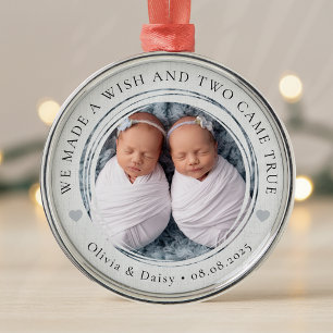 Nyfödd bebis Twillingars Photo Keepsak Första jul Julgransprydnad Metall