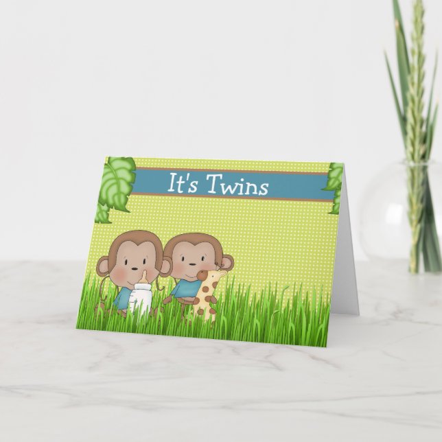 Nyfödd bebis Twin Boys Cute Monkey Kort (Framsida)