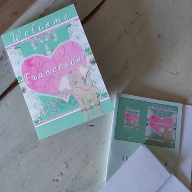 Nyfödd bebis w/Elephant Foleting Card Kort (Skapare uppladdad)