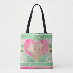 Nyfödd bebis w/Elephant Tote Tygkasse