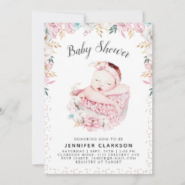Nyfödd Blommigt Baby Shower Inbjudningar