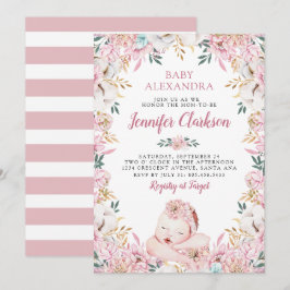 Nyfödd Blommigt Baby Shower Inbjudningar