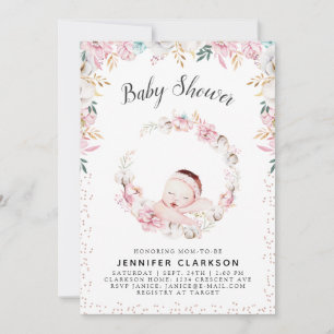 Nyfödd Blommigt Baby Shower Inbjudningar