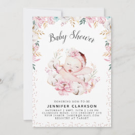 Nyfödd Blommigt Baby Shower Inbjudningar