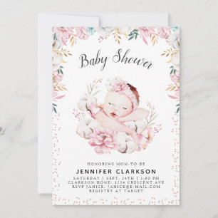 Nyfödd Blommigt Baby Shower Inbjudningar