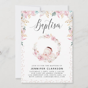 Nyfödd Blommigt Baptism Inbjudningar