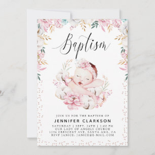 Nyfödd Blommigt Baptism Inbjudningar