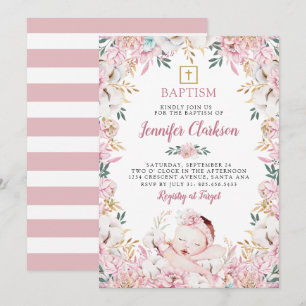 Nyfödd Blommigt Baptism Inbjudningar