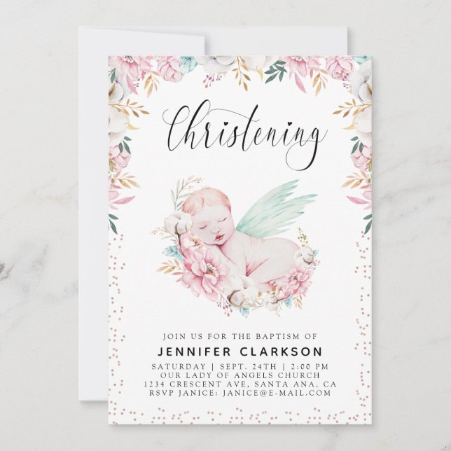 Nyfödd Blommigt Christening Inbjudningar (Framsida)