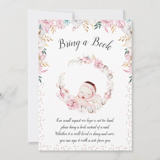 Nyfödd Blommigt Ta en Bok Inbjudningar (Framsida)