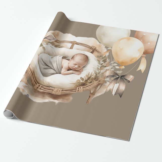Nyfödd Earth Tone Giraffe Balloons Baby Shower Presentpapper (Utrullad)