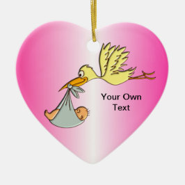 Nyfödd flicka - en flygStorkleverans Julgransprydnad Keramik