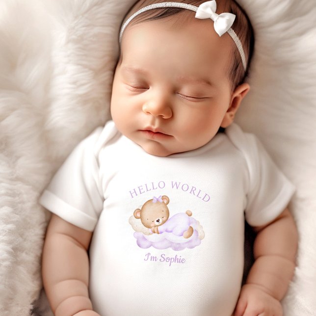 Nyfödd Flicka Namn Personlig Lila T Shirt (Newborn Baby Girl Name Personalized Purple Baby Bodysuit)