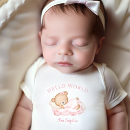 Nyfödd Flicka Namn Personlig Rosa Bear Baby T Shirt