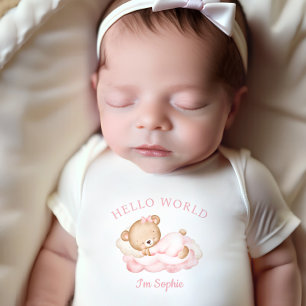 Nyfödd Flicka Namn Personlig Rosa Bear Baby T Shirt