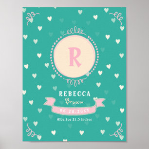 Nyfödd flicka personlig baby keepsakes monogram poster