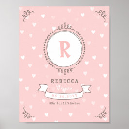 Nyfödd flicka personlig baby keepsakes monogram poster