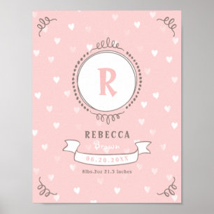 Nyfödd flicka personlig baby keepsakes monogram poster