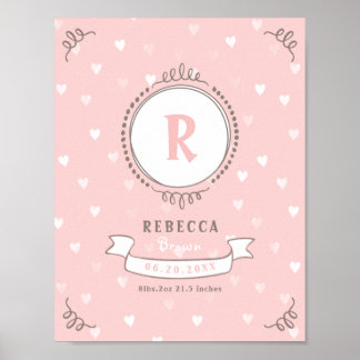 Nyfödd flicka personlig baby keepsakes monogram poster