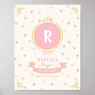 Nyfödd flicka personliga baby souvenirer monogram poster