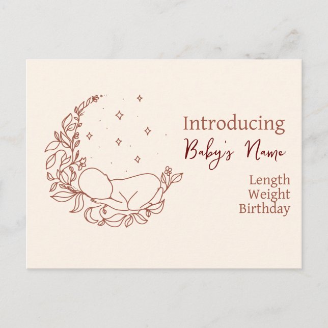 Nyfödd födelse kungörelse vykort (Framsida)