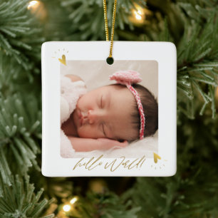 Nyfödd Födelsestatistik Baby Foto Annonsering Julgransprydnad Keramik