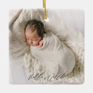 Nyfödd Födelsestatistik Tillkännagivande Baby Foto Julgransprydnad Keramik