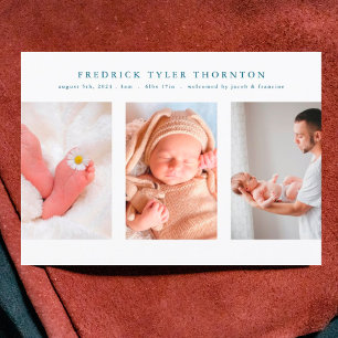 nyfödd fotoblått kollage baby, födsel meddelande