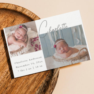 Nyfödd Fotokollage Elegant Calligraphy Birth Meddelande