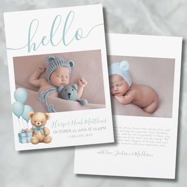 Nyfödd Pojke Födelse Foto Bebis Annonsering Meddelande (New Baby Boy Newborn Photo Birth Announcement)