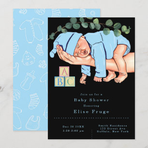 Nyfödd pojke på Mamma Blue Baby Shower Inbjudningar