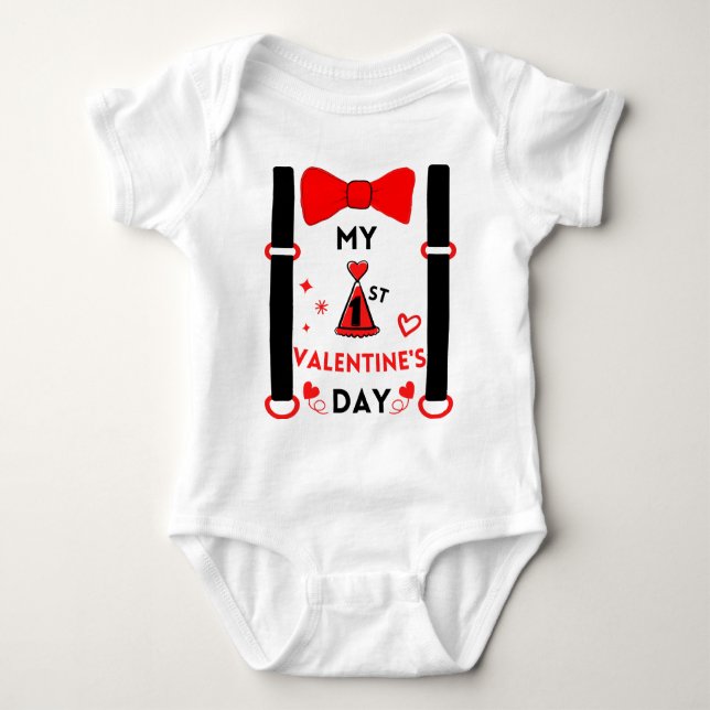 Nyfödd spädbarn Baby Mina första Alla hjärtans dag T Shirt (Framsida)