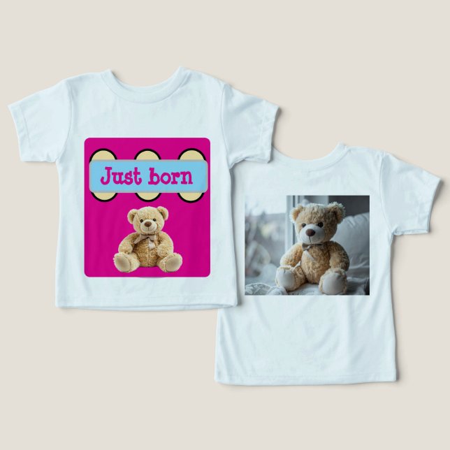 Nyfödd Teddybjörn Design T Shirt (Design fram och bak)