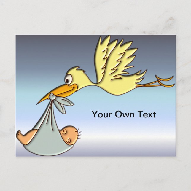 Nyfödda Baby ankomst - en flygande storkleverans Vykort (Framsida)