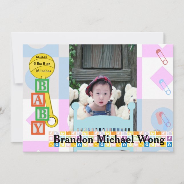 Nyfödda Baby Birth Photo Gravid Notice Inbjudningar (Framsida)