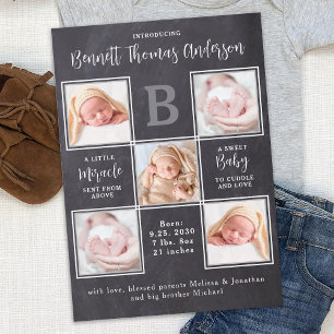 Nyfödda Baby Personlig 5 Fotokollage Bird Meddelande