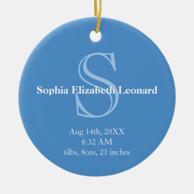 Nyfödda baby statistiska monogram keepsaké himlar  julgransprydnad keramik (Framsidan)