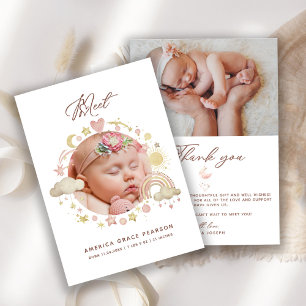Nyfödda Birth Flicka Photo Tack Meddelande