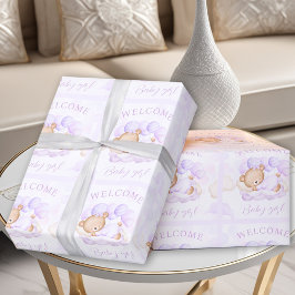 Nyfödda Flicka Namn Lila Lavender Bear Presentpapper