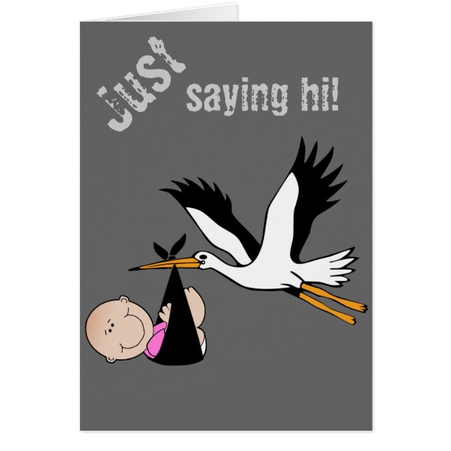 Nyfödda flicka & Stork - Hälsningskort (Framsidan)