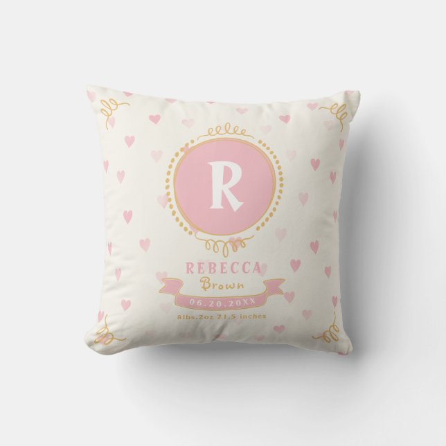 Nyfödda flickor personlig baby keepsakes monogram kudde (Framsida)