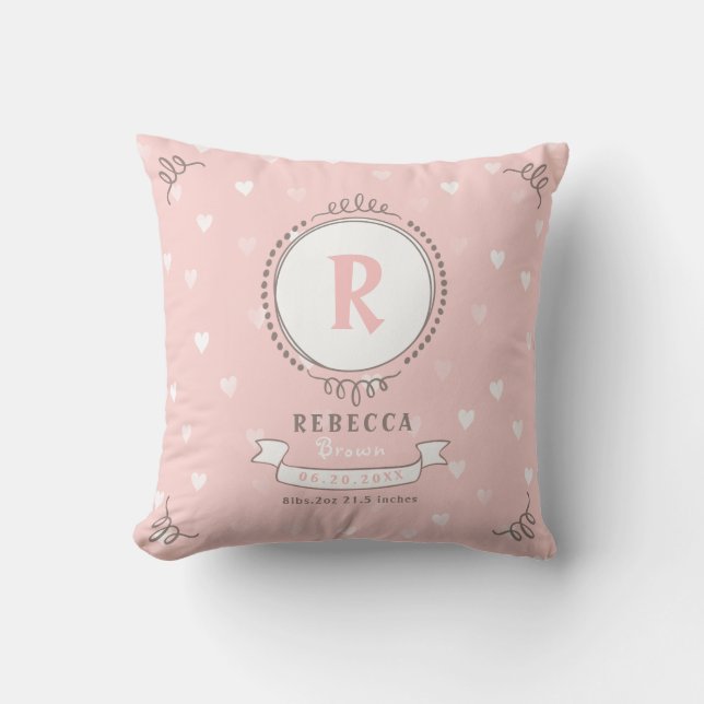 Nyfödda flickor personlig baby keepsakes monogram kudde (Framsida)