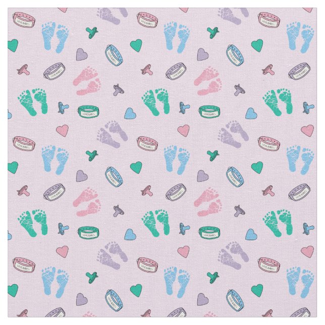 Nyfödda Footprint Binkies och ID mönster Tyg (Närbild)