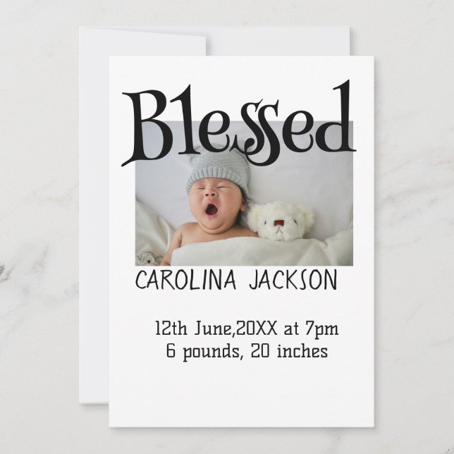 Nyfödda, foto, modernt födelsemeddelande inbjudningar (Framsida)