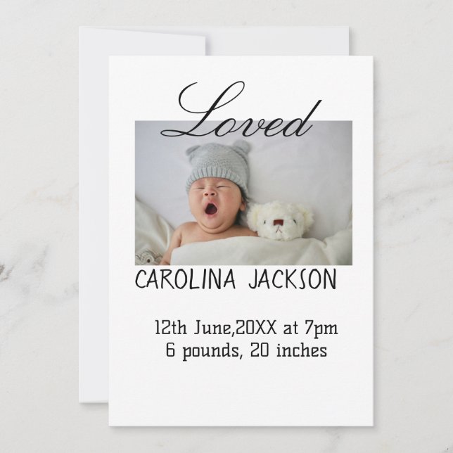 Nyfödda, foto, modernt födelsemeddelande inbjudningar (Framsida)