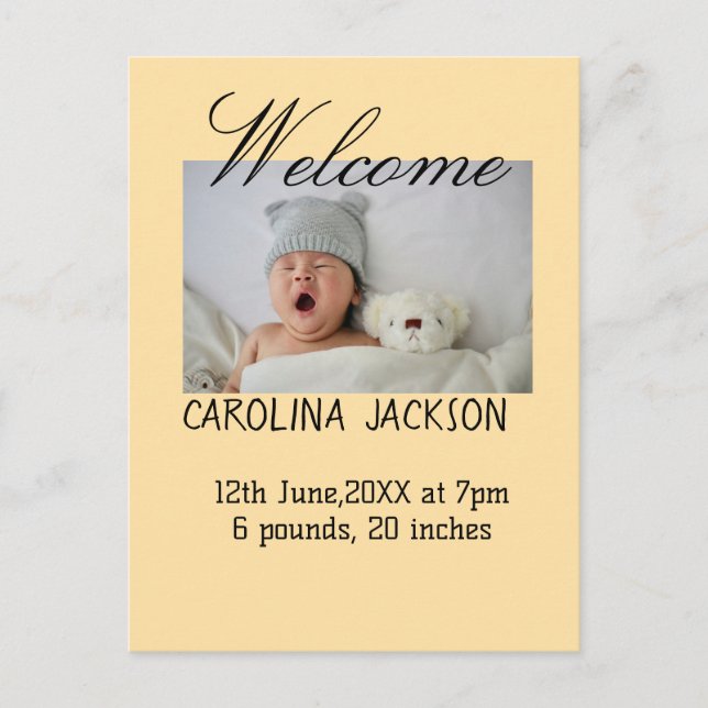 Nyfödda, foto, modernt födelsemeddelande vykort (Framsida)