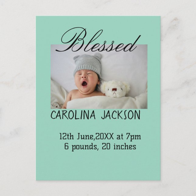 Nyfödda, foto, modernt födelsemeddelande vykort (Framsida)
