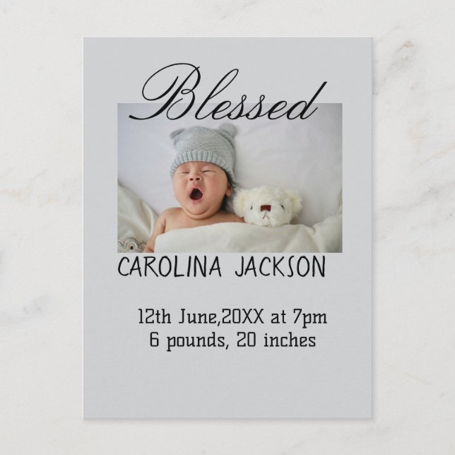 Nyfödda, foto, modernt födelsemeddelande vykort (Framsida)
